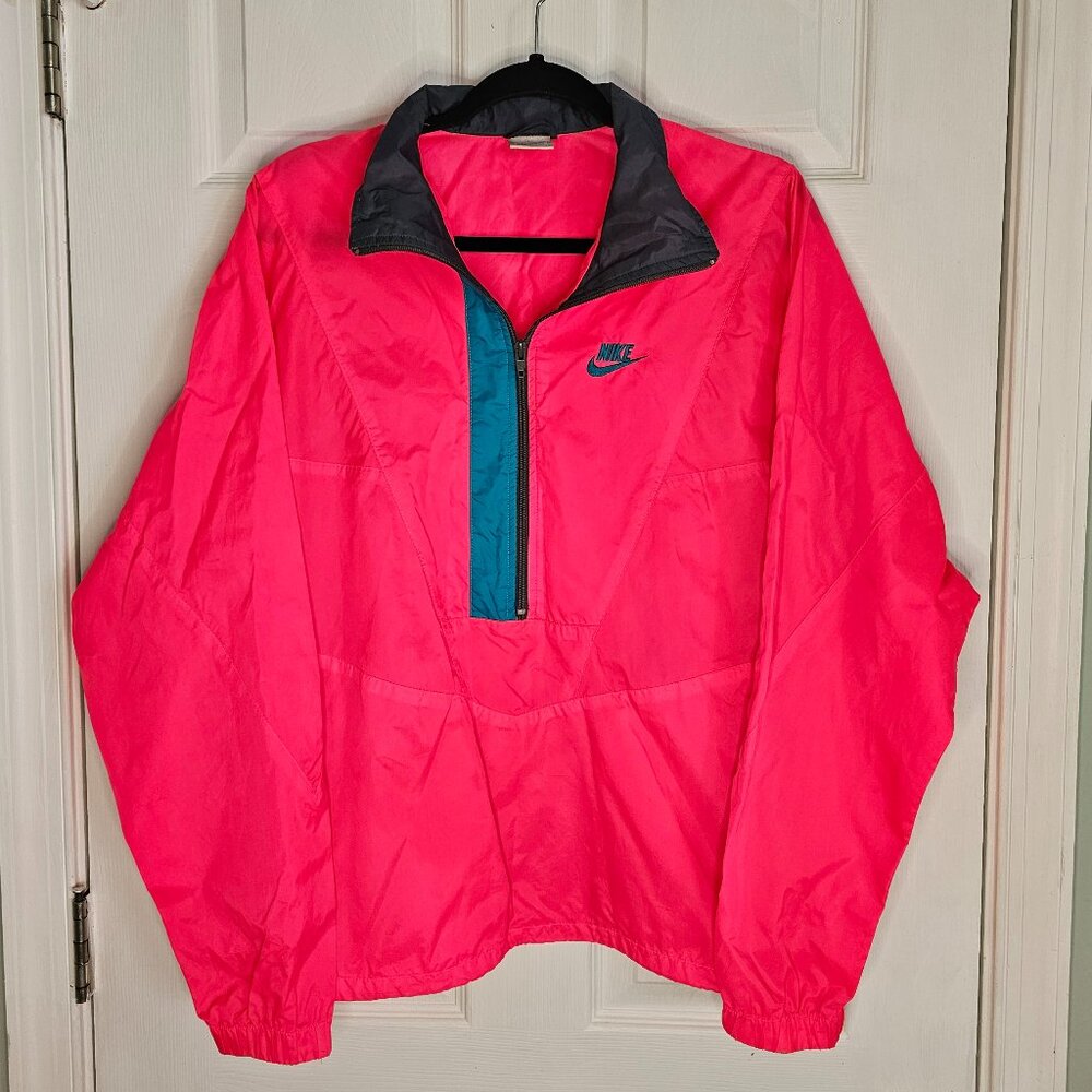Vintage Nike 90s Nylon Neon Pink Windbreaker 1/4 Zip - Size Medium